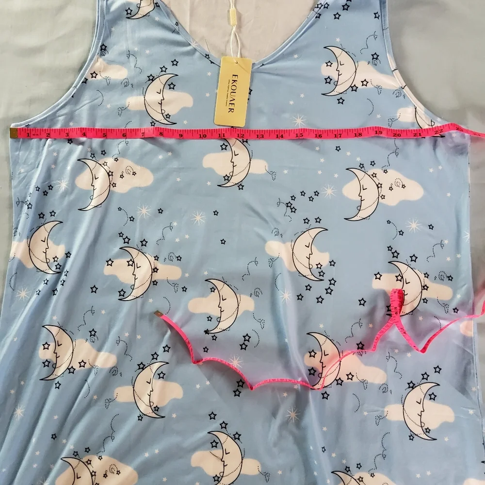 Ekouaer Women's Moon and Cloud Pajama Set - Blue and Pink - Picture 4 of 6